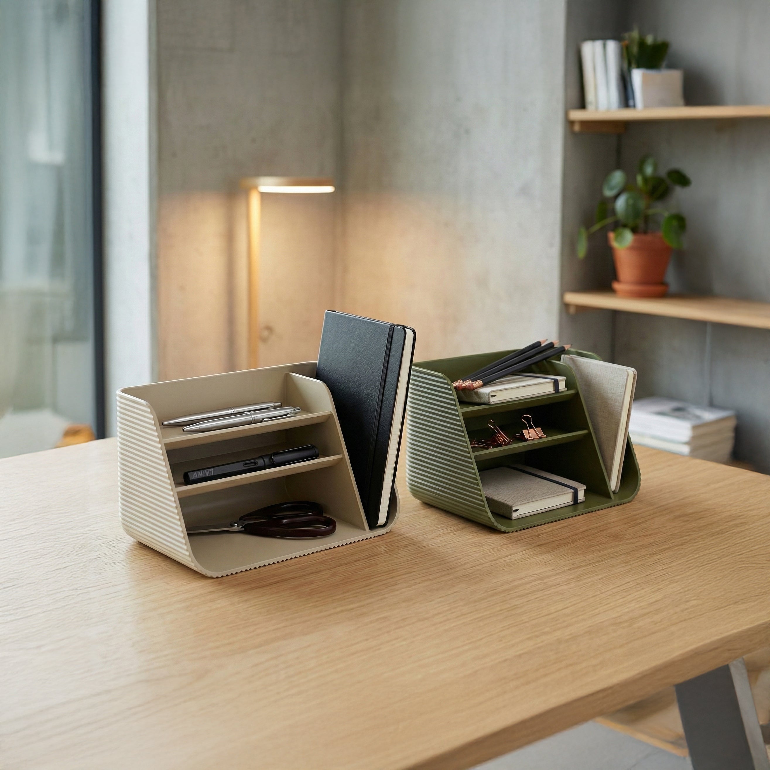 Modern Ribbed Desk Organizer & Pen Holder