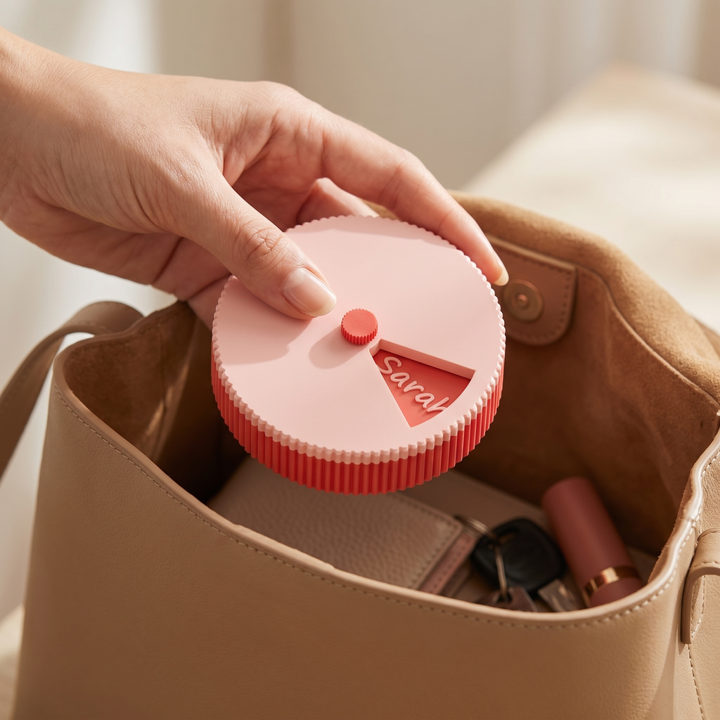 Personalized Round Pill Organizer – 7-Day Rotating Weekly Case
