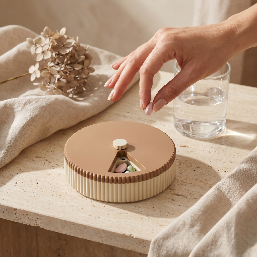 Personalized Round Pill Organizer – 7-Day Rotating Weekly Case