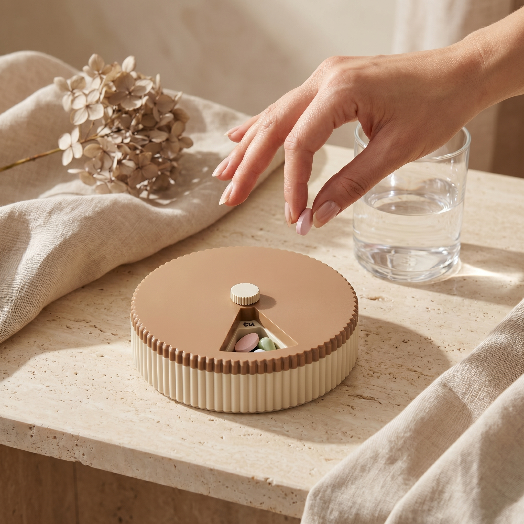 Personalized Round Pill Organizer – 7-Day Rotating Weekly Case