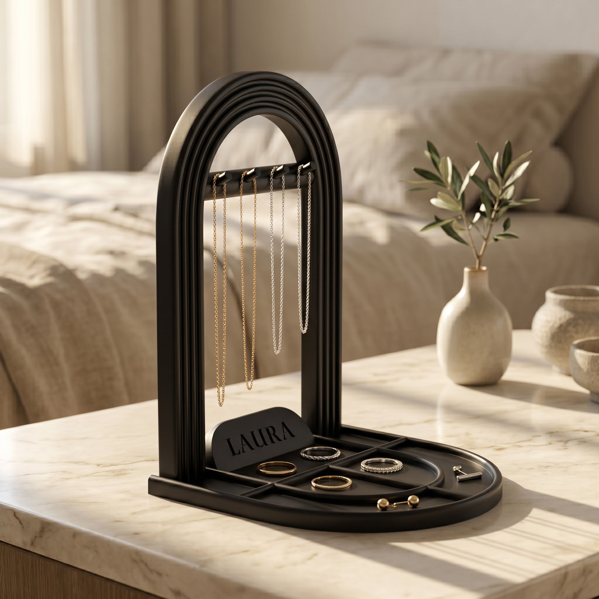 Personalized Jewelry Stand – Custom Name Necklace & Ring Organizer