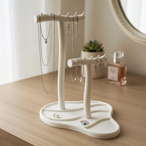 Modern Jewelry Stand with Hooks – Necklace & Ring Organizer