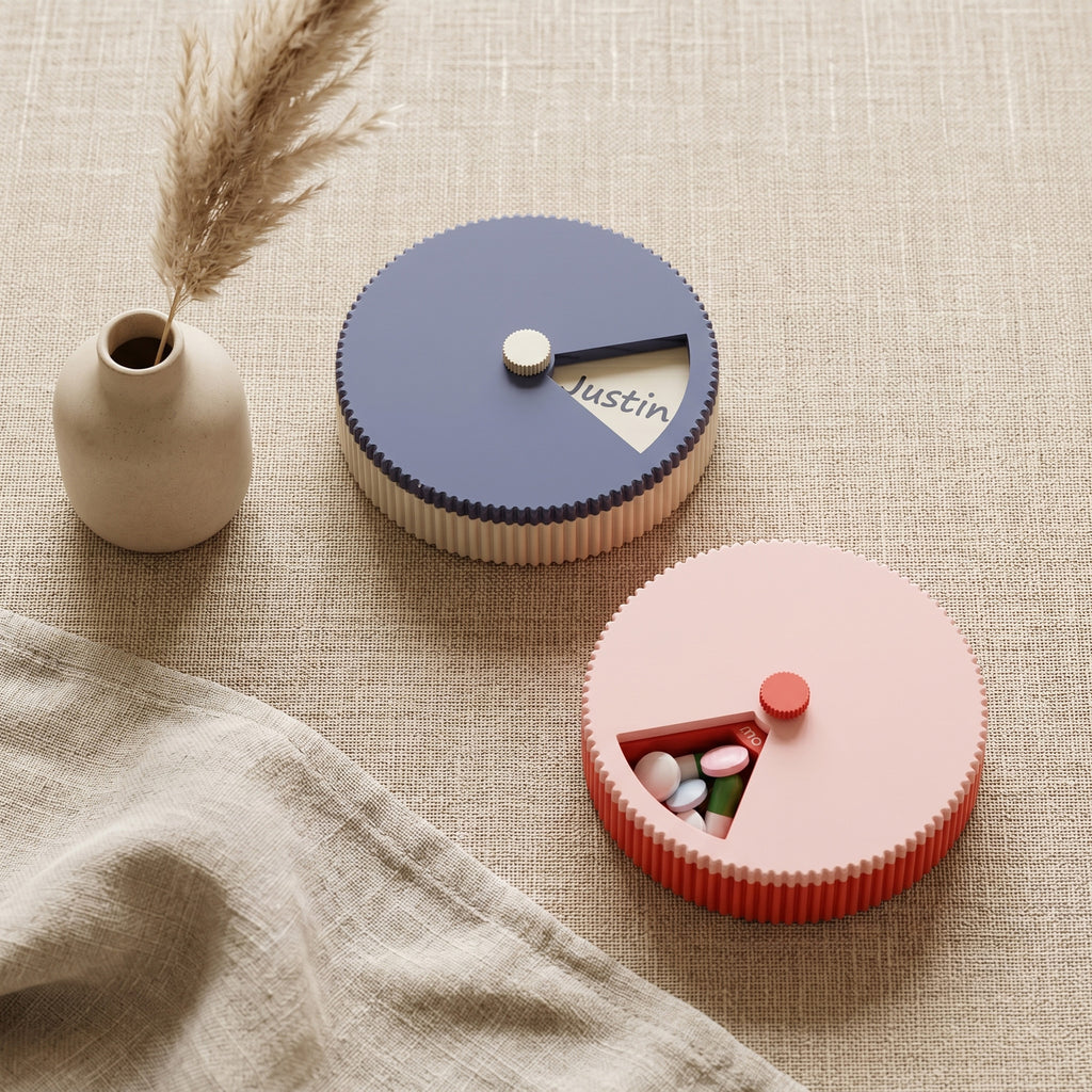 Personalized Round Pill Organizer – 7-Day Rotating Weekly Case