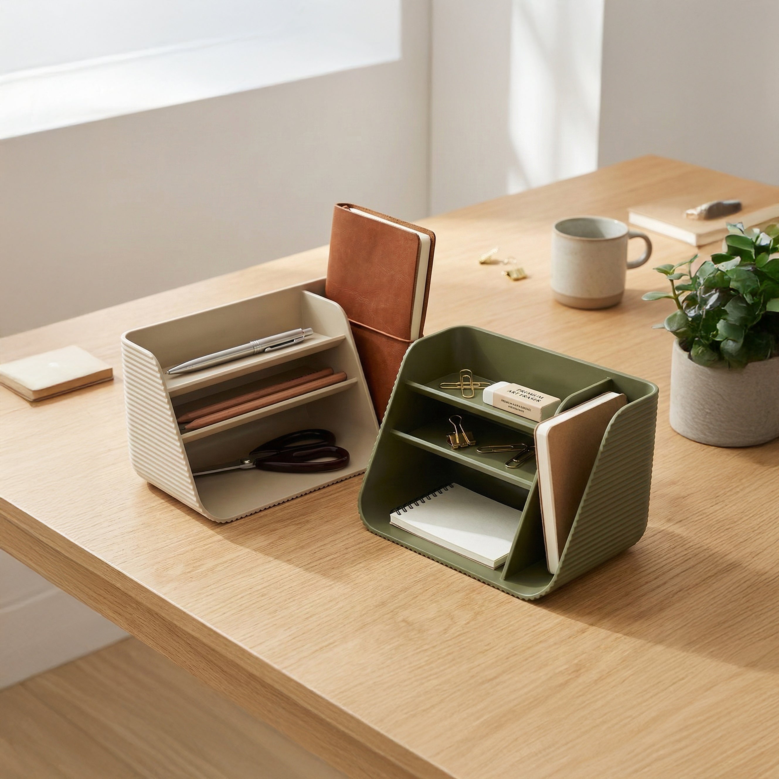 Modern Ribbed Desk Organizer & Pen Holder