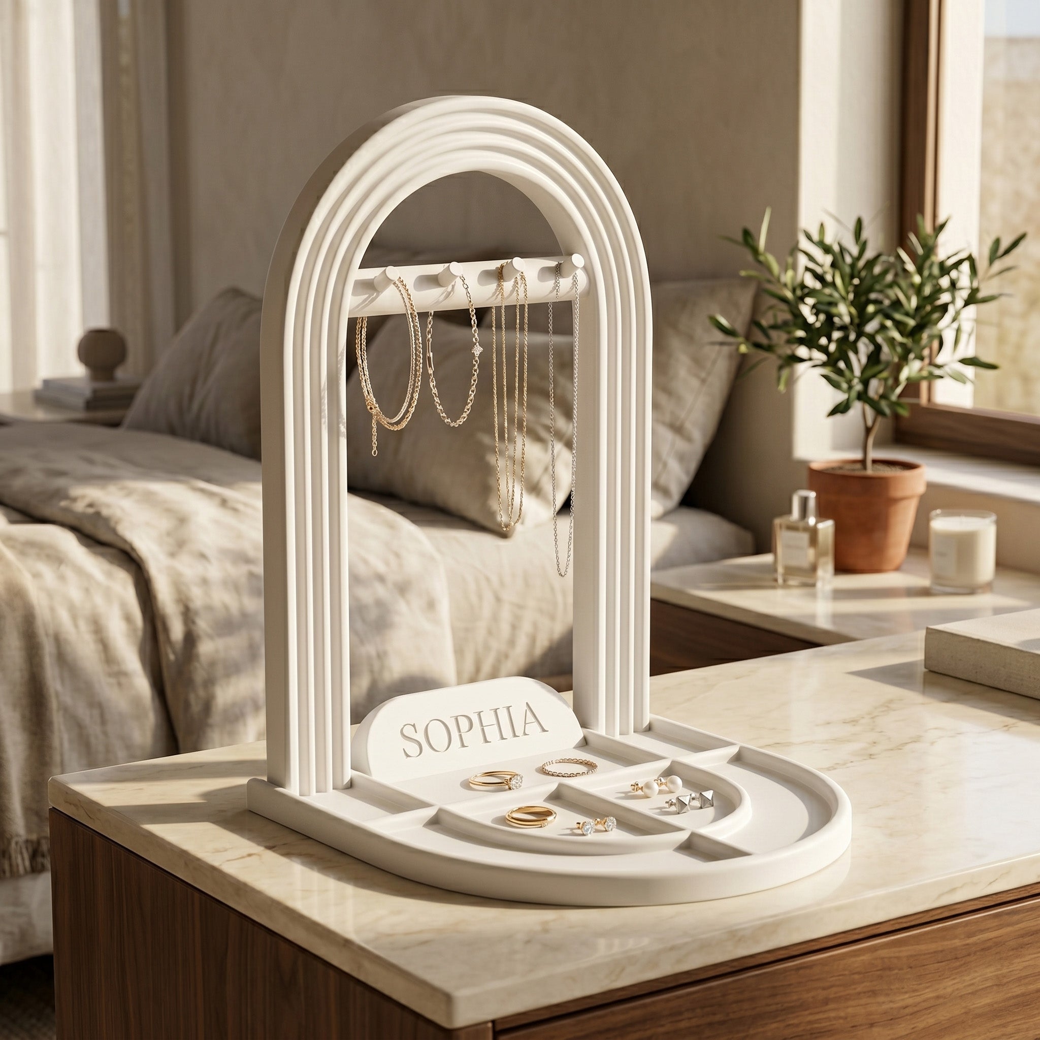 Personalized Jewelry Stand – Custom Name Necklace & Ring Organizer