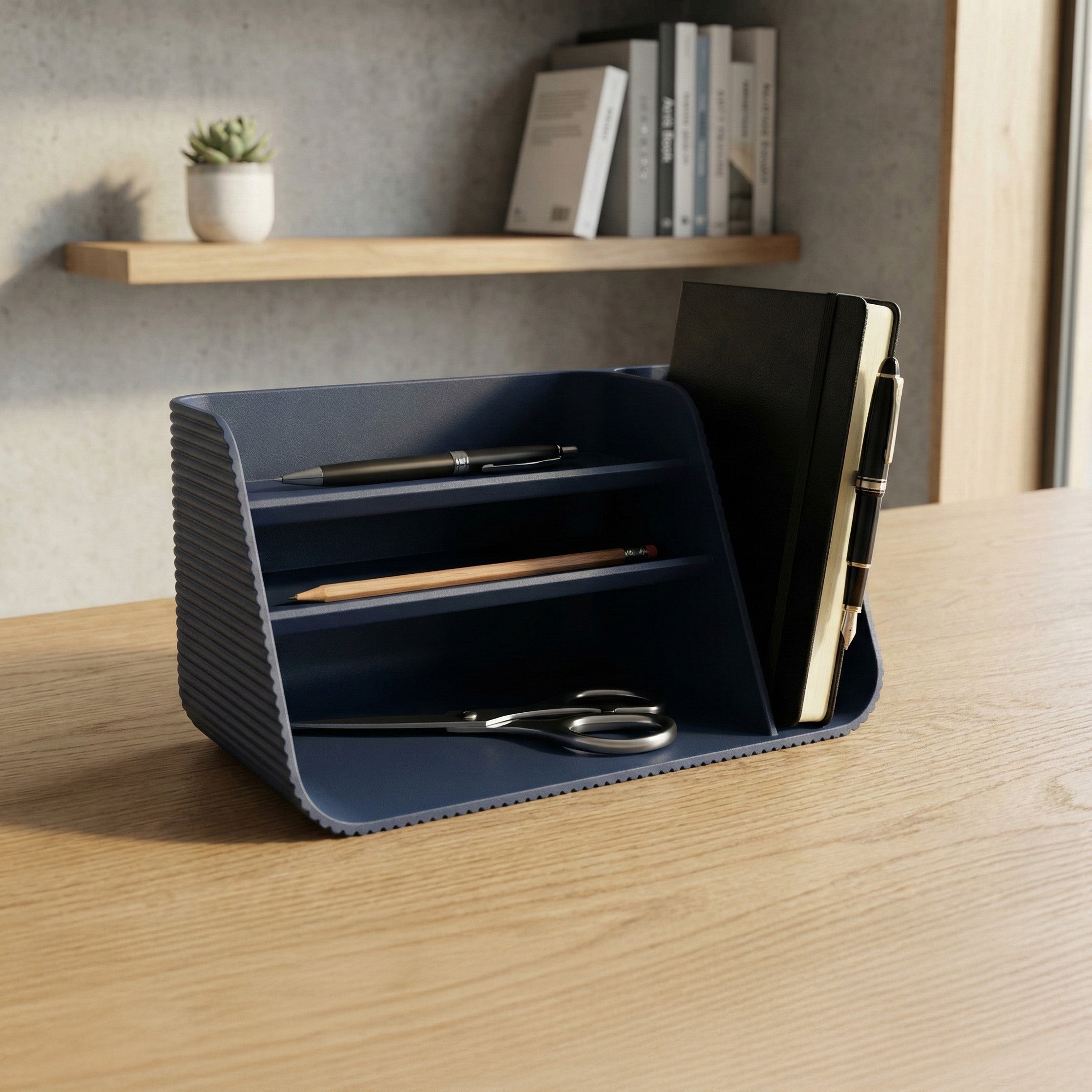 Modern Ribbed Desk Organizer & Pen Holder