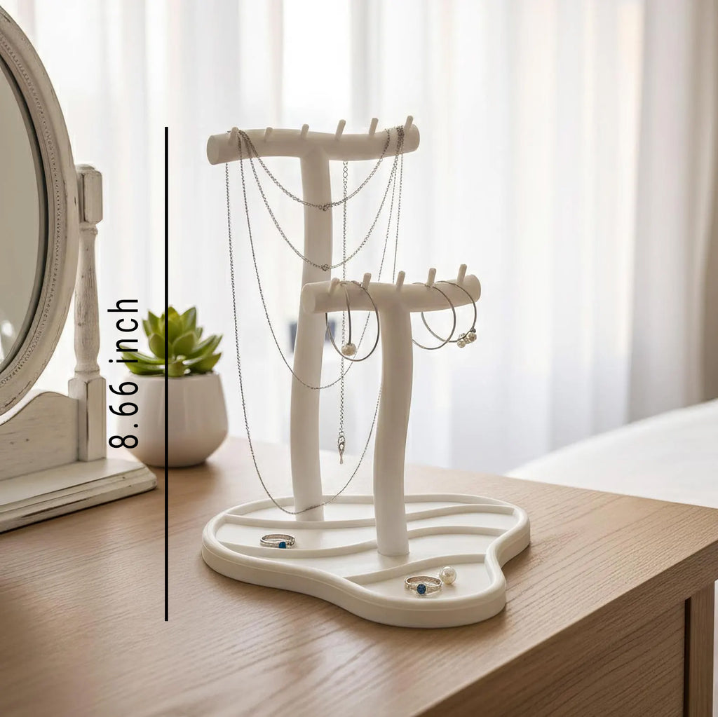 Modern Jewelry Stand with Hooks – Necklace & Ring Organizer
