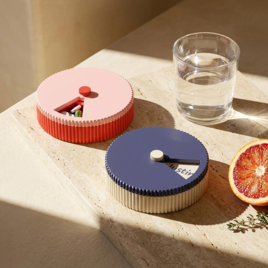 Personalized Round Pill Organizer – 7-Day Rotating Weekly Case