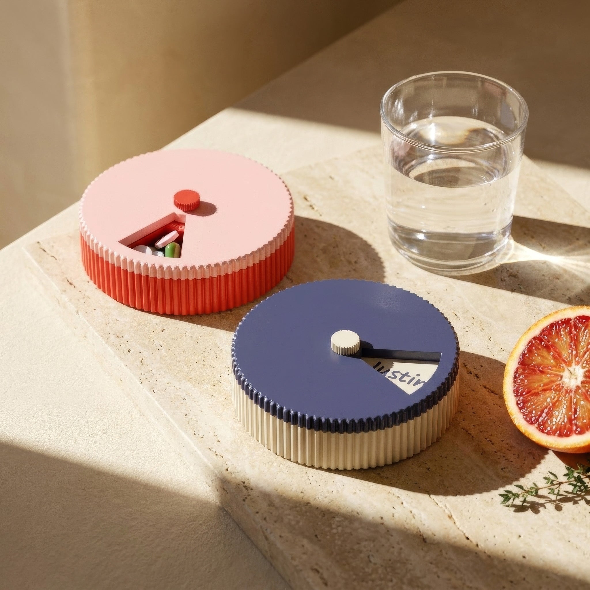 Personalized Round Pill Organizer – 7-Day Rotating Weekly Case