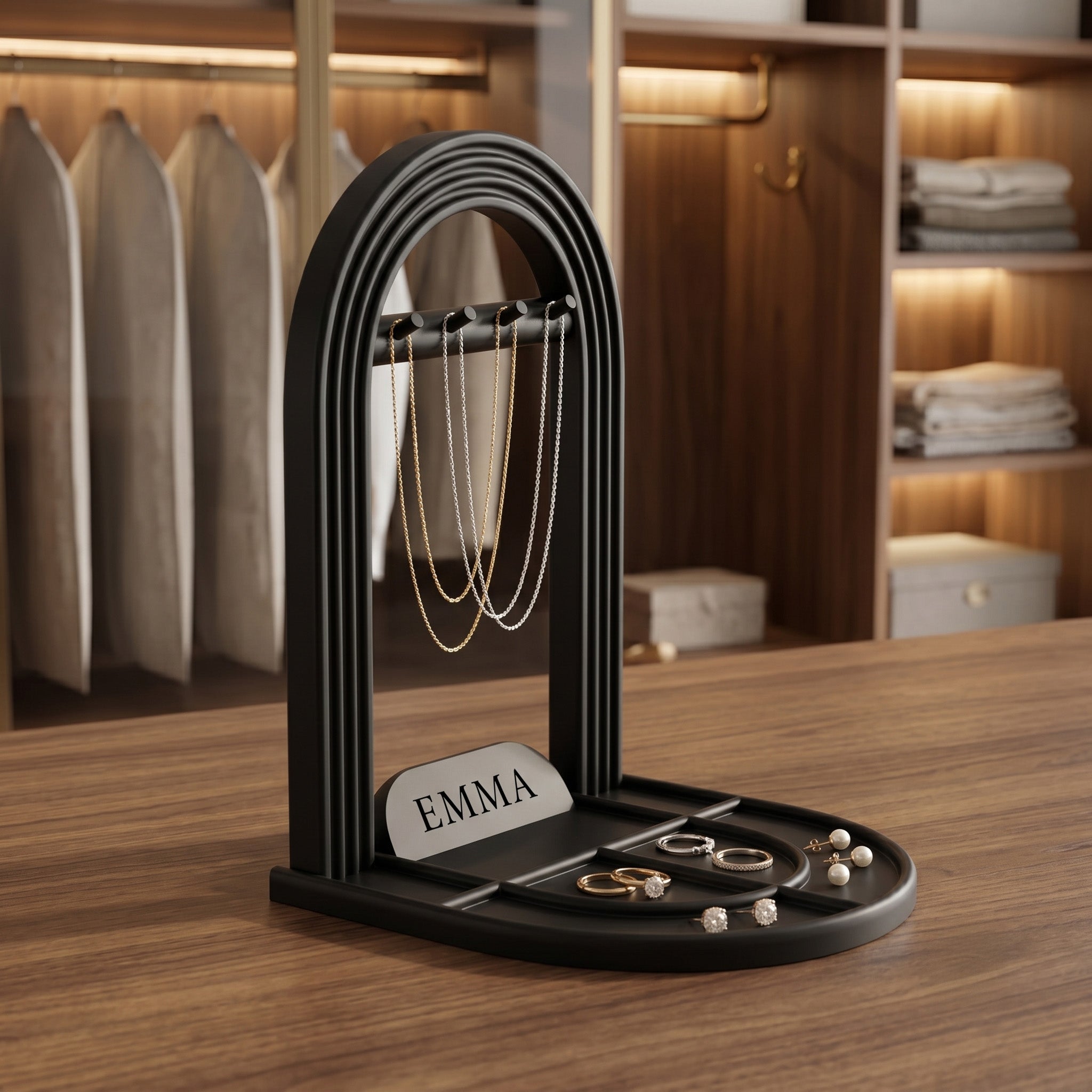 Personalized Jewelry Stand – Custom Name Necklace & Ring Organizer