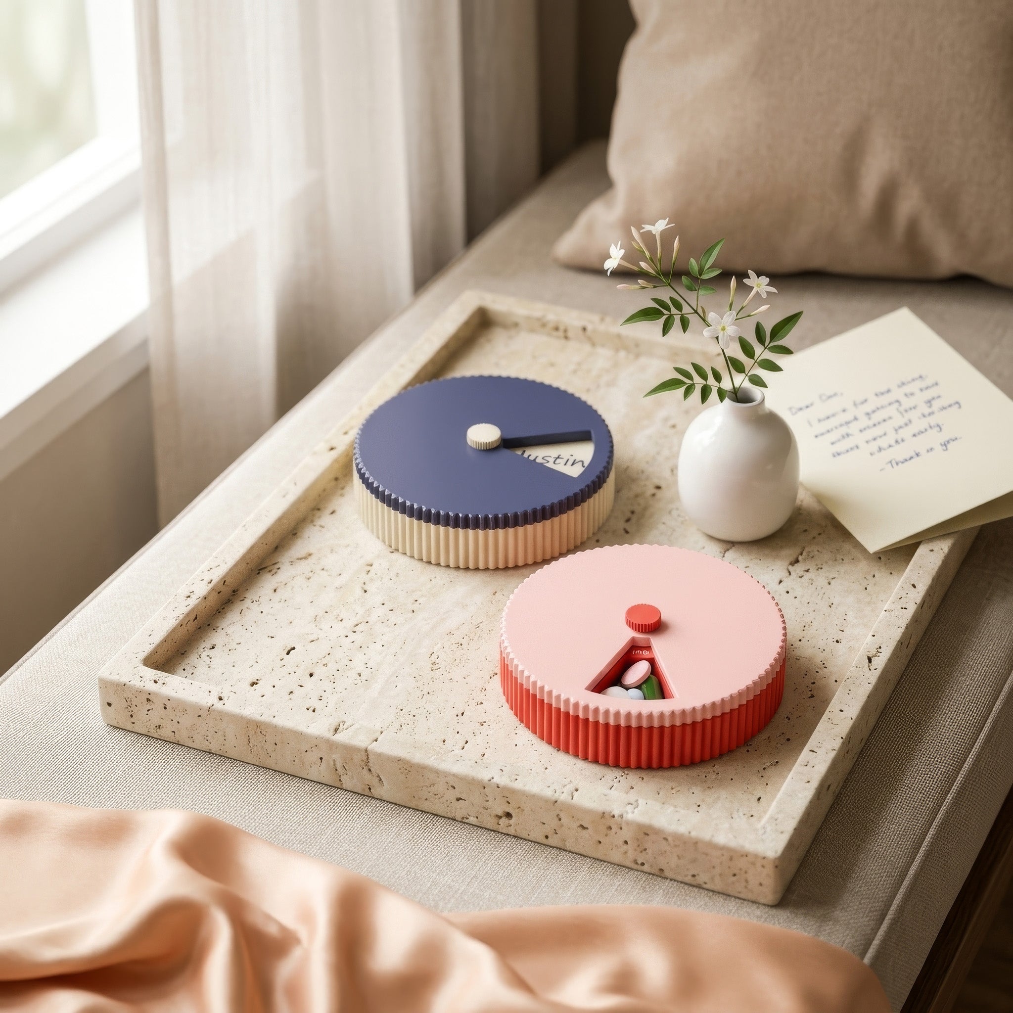 Personalized Round Pill Organizer – 7-Day Rotating Weekly Case